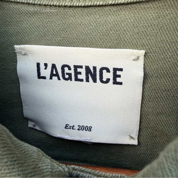 L'AGENCE Janelle Olive Army Green Denim Jacket Medium - Picture 6 of 9